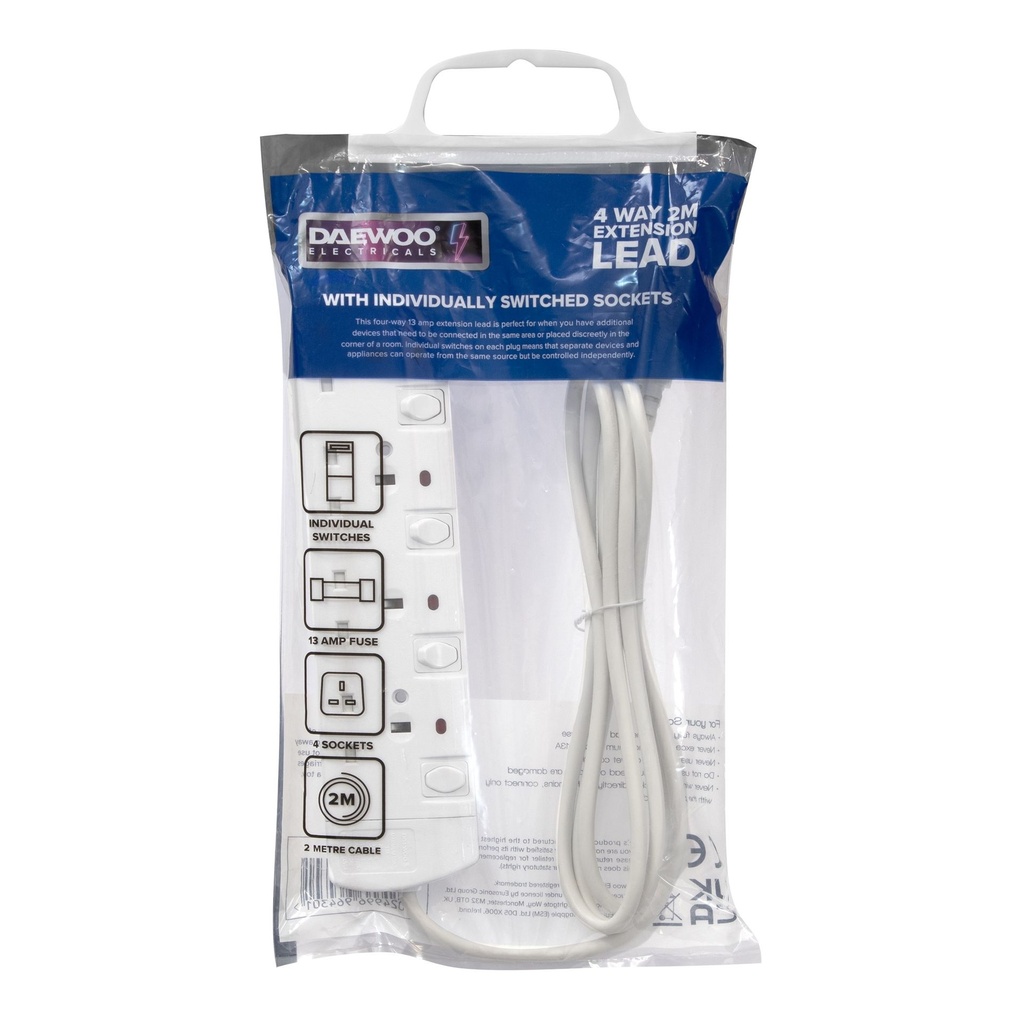 [EXT1055GE] Daewoo Electricals 4 Gang 2m Individually Switched & Neon Indicator