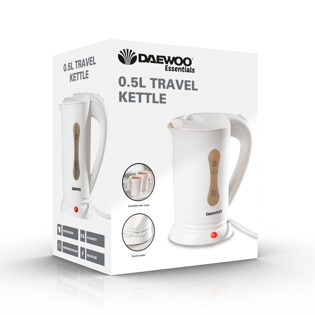 Daewoo Essentials 0.5L Dual Voltage Travel Kettle