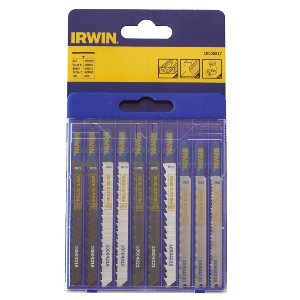 Irwin HCS/HSS T-Shank Jigsaw Blade Set, 10 Piece