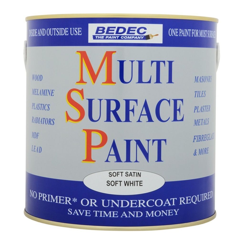 [28301] Bedec Multi Surface Paint Satin Soft White 2.5L