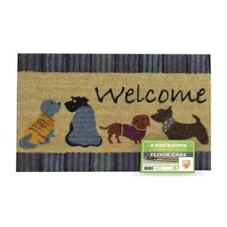 [DM070] Andersons Mat - 'Dogs' Tufted Coir Brush with Vinyl Base - 45 x 75cm