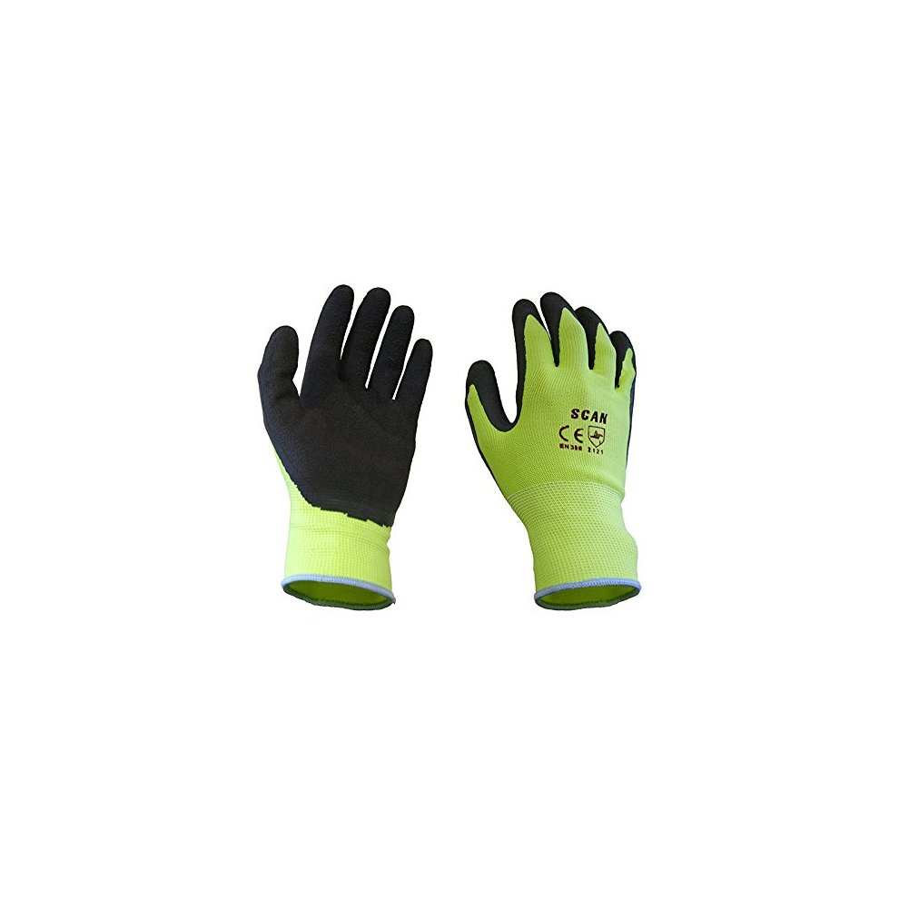 Scan Hi-Vis Yellow Foam Latex Coated Gloves - L (Size 9)