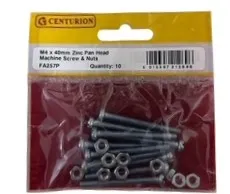 Centurion M4 x 40mm Zinc Pan Head Machine Screws & Nuts (Pack of 10)