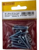 Centurion M4 x 25mm Machine Screws & Nuts - Zinc Plated (10 Pack)