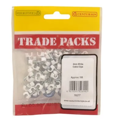 [78277] Centurion Round Cable Clips - White - 4mm - (100 PK)