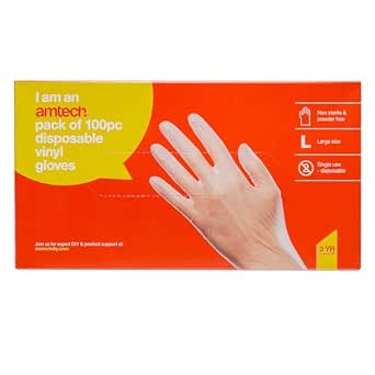 Amtech Disposable Vinyl Gloves Size M (100 Pack)