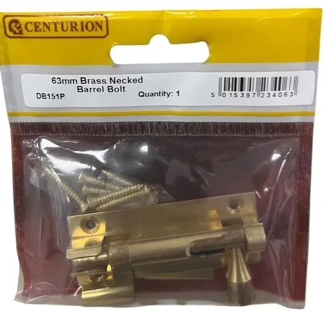 Centurion Necked Barrel Bolts, Polished Brass, 25mm x 63mm