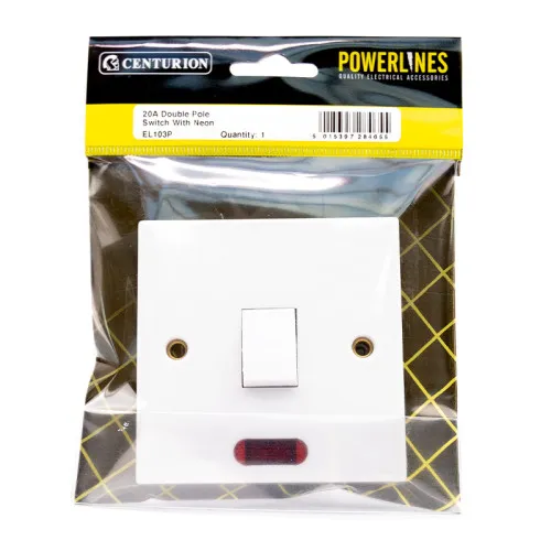 [EL103P] Centurion 20 Amp Double Pole Switch With Neon