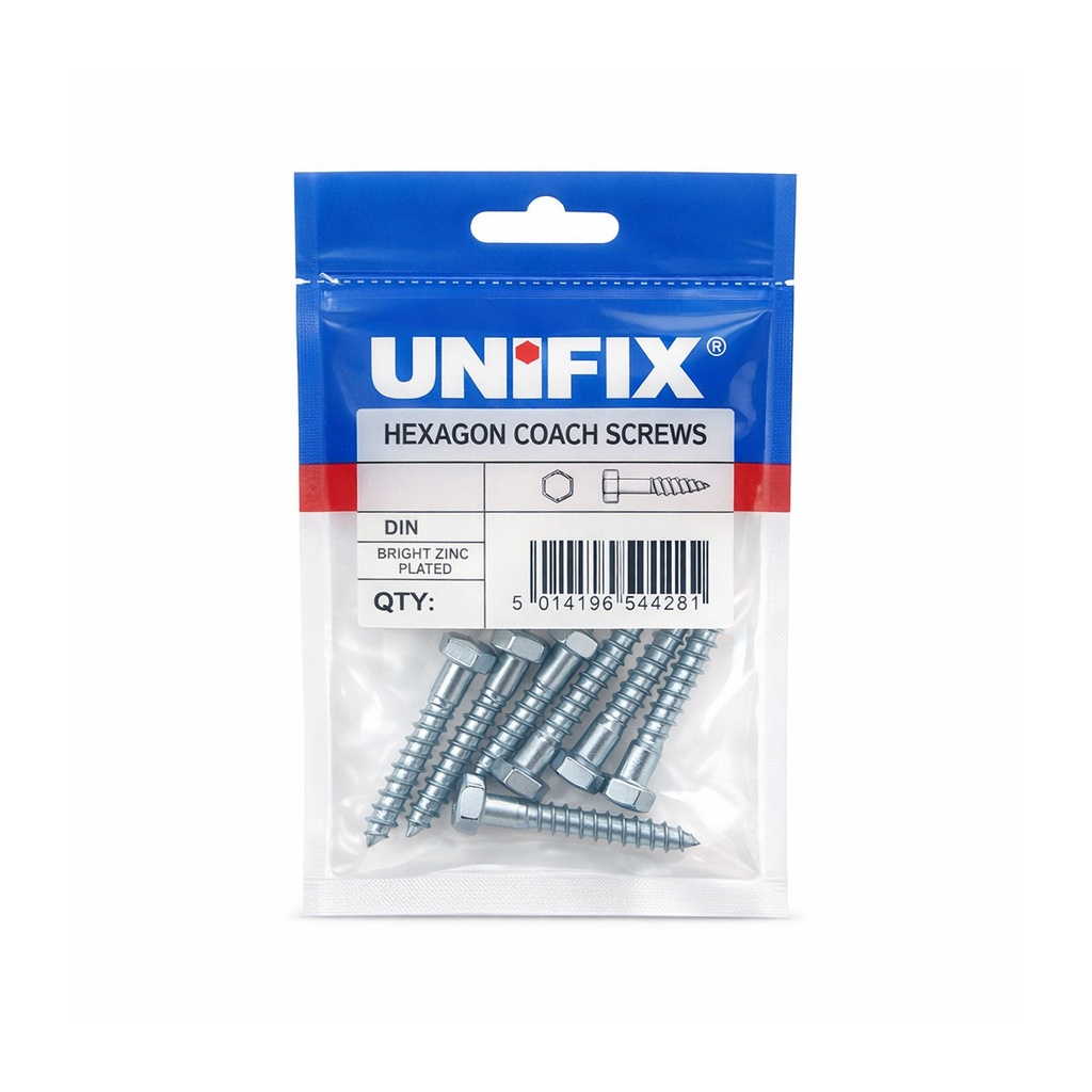 [UB3039] Unifix Coach Screws Hexagon Head DIN 571 BZP - M10 x 100 (Bag of 5)