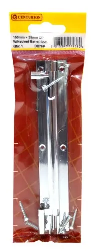 Centurion Necked Solid Brass Barrel Bolts, Polished Chrome, 25mm x 150mm