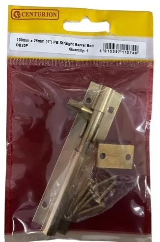 Centurion Straight Barrel Bolt, Polished Brass, 25mm x 100mm