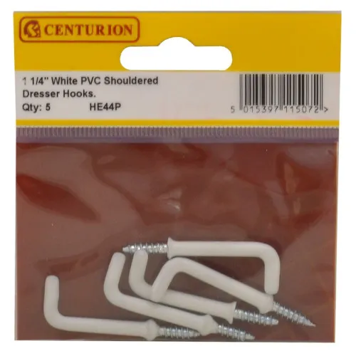 Centurion 32mm White PVC Shouldered Dresser Hooks (Pack of 5)