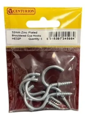 Centurion 32mm Zinc Shouldered Cup Hooks