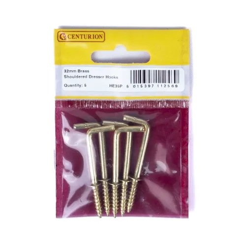 Cen 32mm Electro Brass Shouldered Dresser Hooks (pack Of 5)