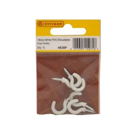 Centurion 19mm White PVC Shouldered Cup Hooks (Pack of 5)