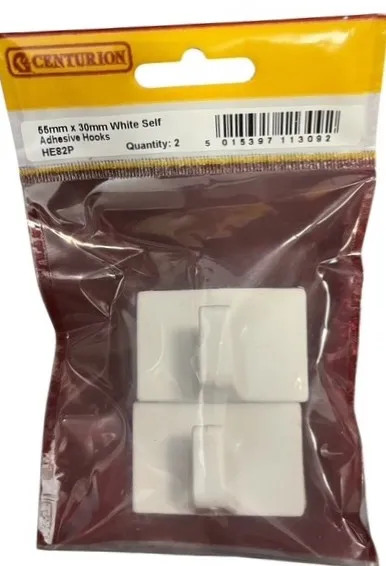 Centurion 50mm x 30mm White Plastic Self Adhesive Hooks