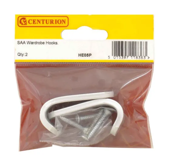 Centurion 50mm Flat Pattern Robe Hook - Silver Anodised Aluminium - Pack of 2