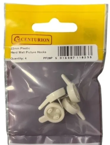 Centurion 22mm Plastic Hard Wall Picture Hooks (4 Pack)