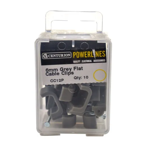 Centurion 6mm Flat T+E Grey Cable Clip (Pack of 10)