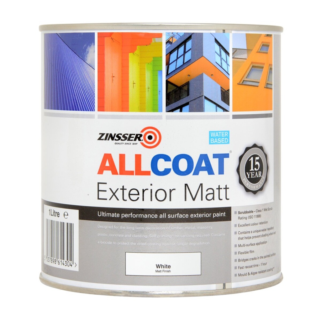 Zinsser Allcoat Exterior Water Based Matt White 1L