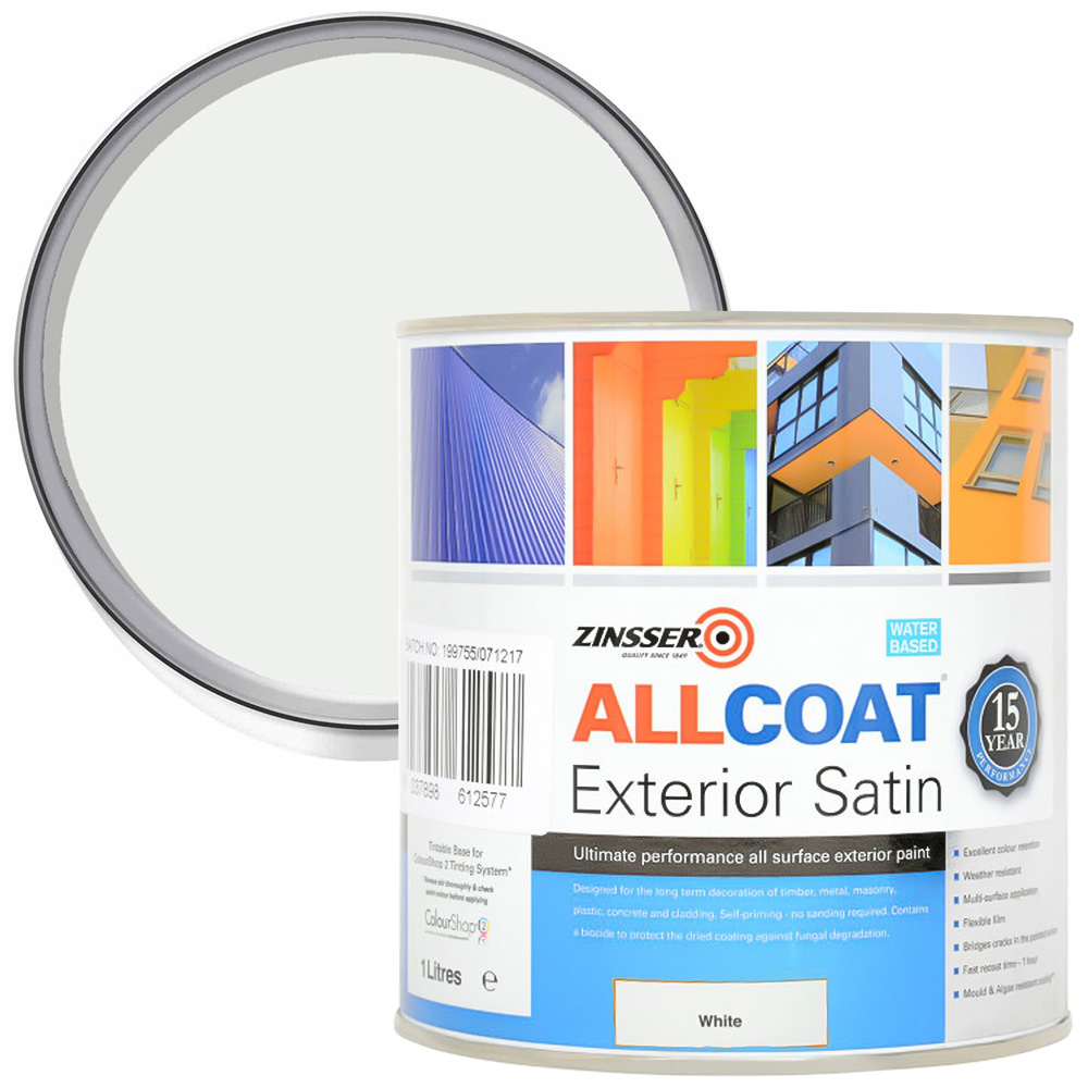 Zinsser Allcoat Exterior Water Based Satin White 1L
