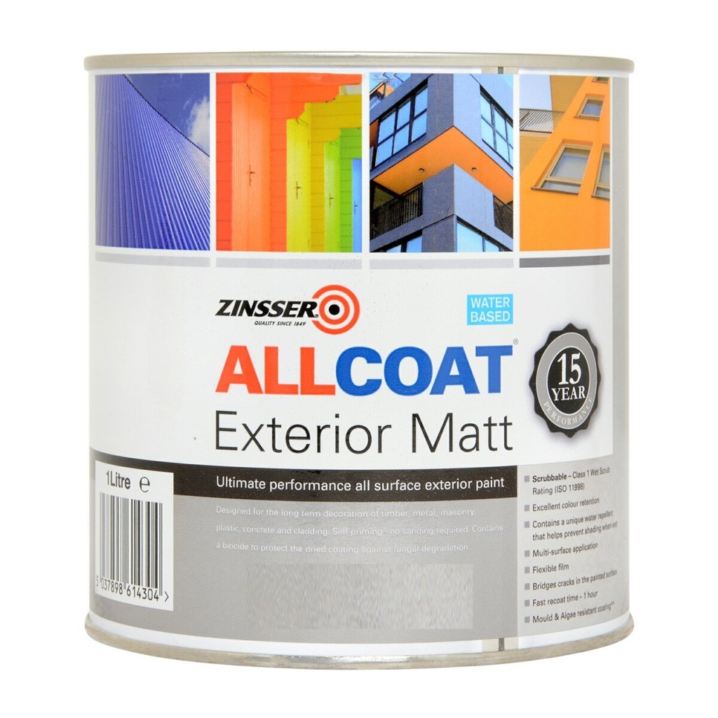 Zinsser Allcoat Exterior Water Based Matt Black 1L
