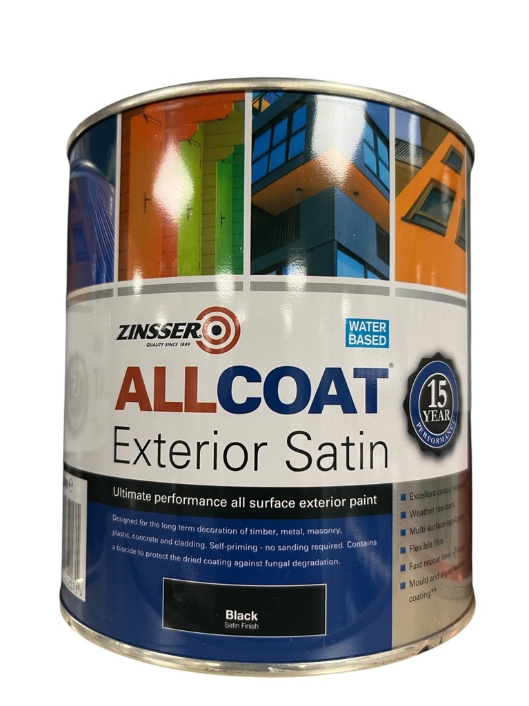 Zinsser Allcoat Exterior Water Based Satin Black 1L