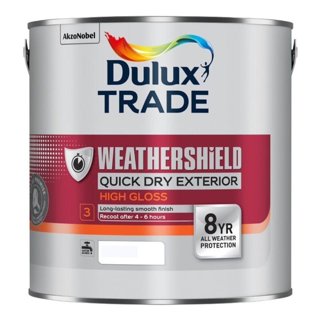 [99522] Dulux Trade Weathershield Quick Dry 8yr Gloss Pure Brilliant White 1L