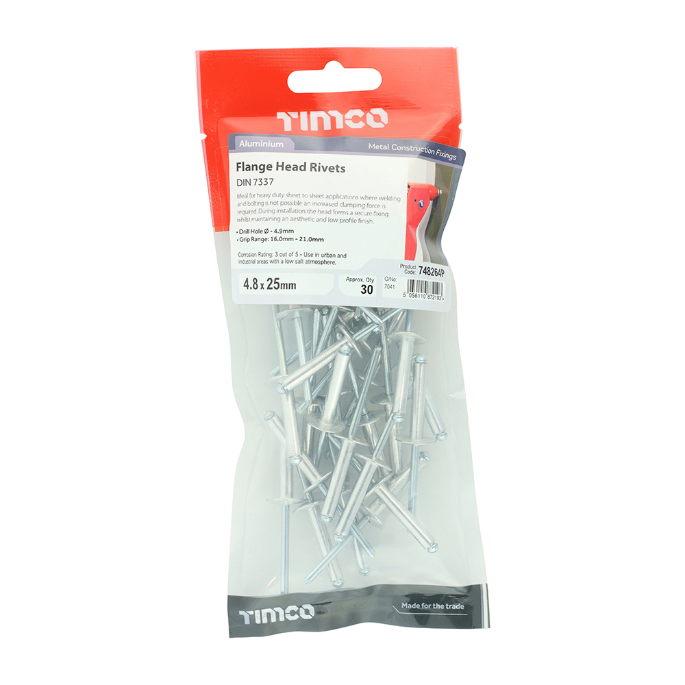 [748264P] Pop Rivet Lrg Flange 4.8 x 25 Timco
