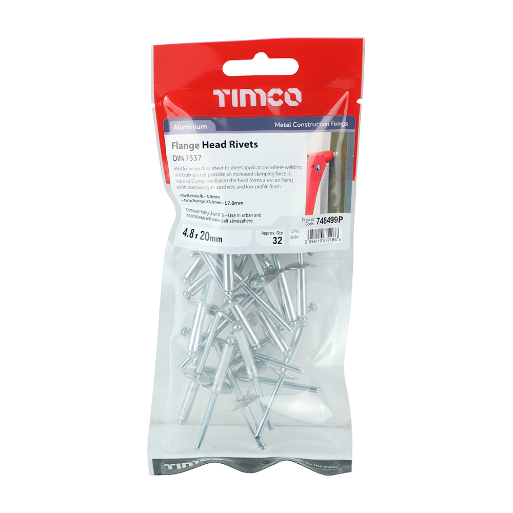 [748499P] Pop Rivet Lrg Flange 4.8 x 20 Timco