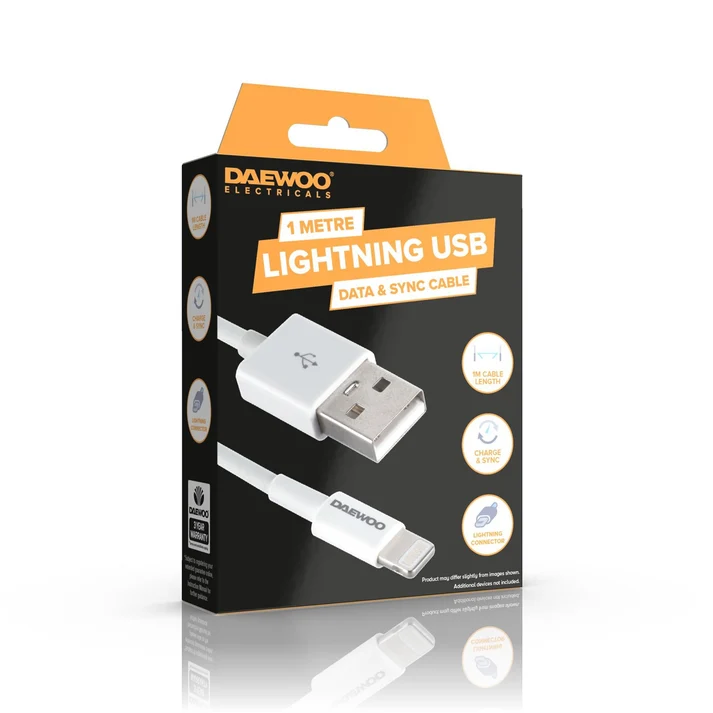 [ELA1344GE] Daewoo 1m USB-A To 8 Pin Lightning 1a Cable