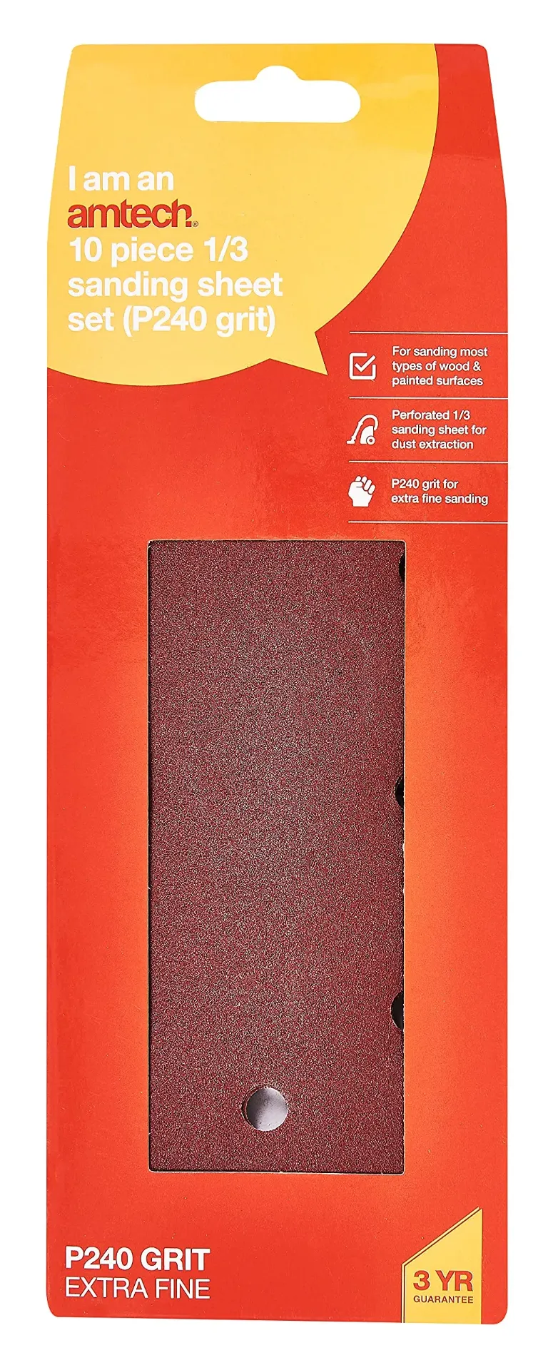 [V4015] Amtech 10 x 1/3 P240 Grit Sanding Sheets (93mm x 230mm)