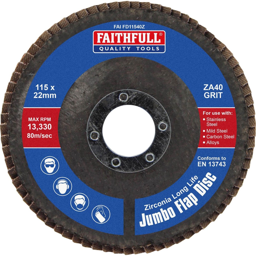 Faithfull Zirconia Abrasive Jumbo Flap Disc 115 x 22mm 40 Grit