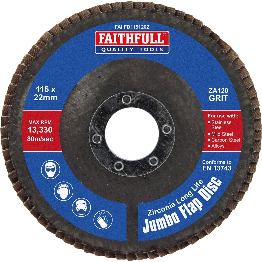 [FAIFD115120Z] Faithfull Zirconia Abrasive Jumbo Flap Disc 115 x 22mm 120 Grit