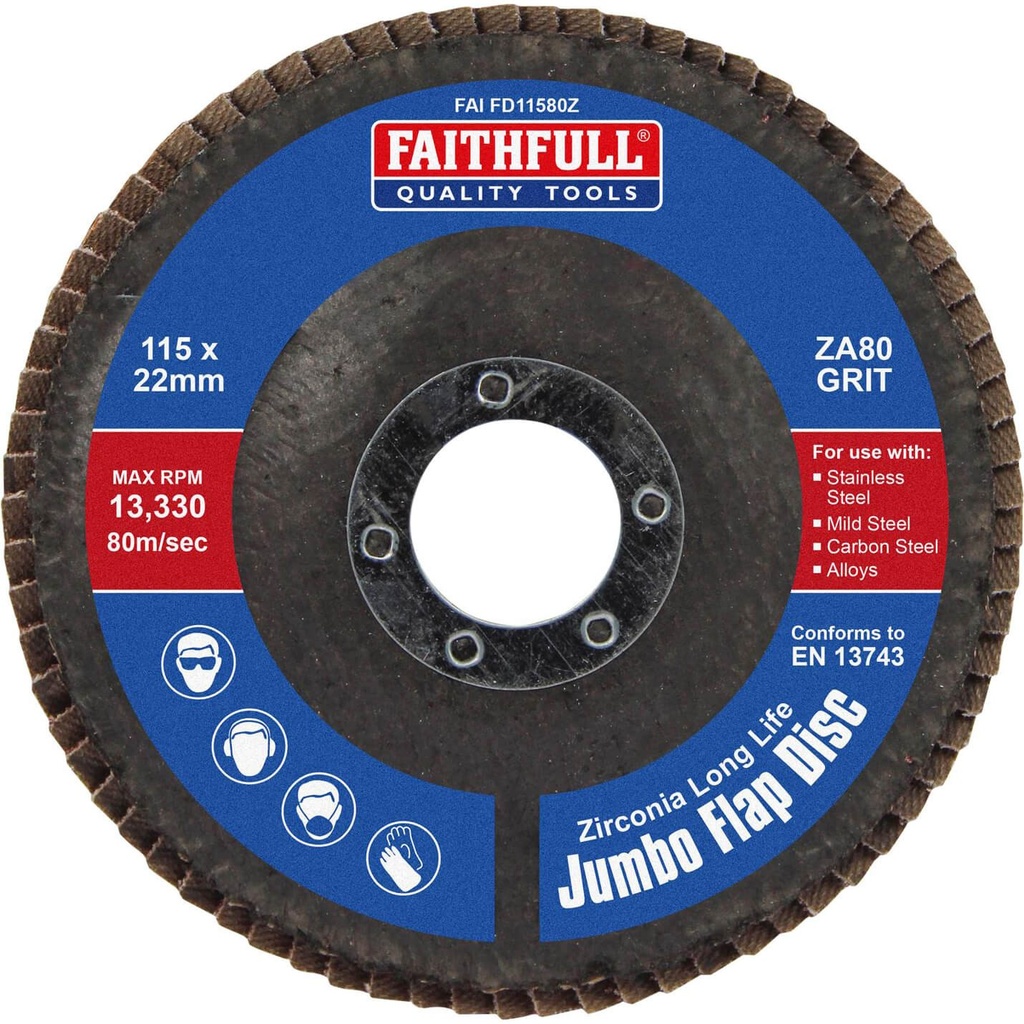 Faithfull Zirconia Abrasive Jumbo Flap Disc 115 x 22mm 80 Grit