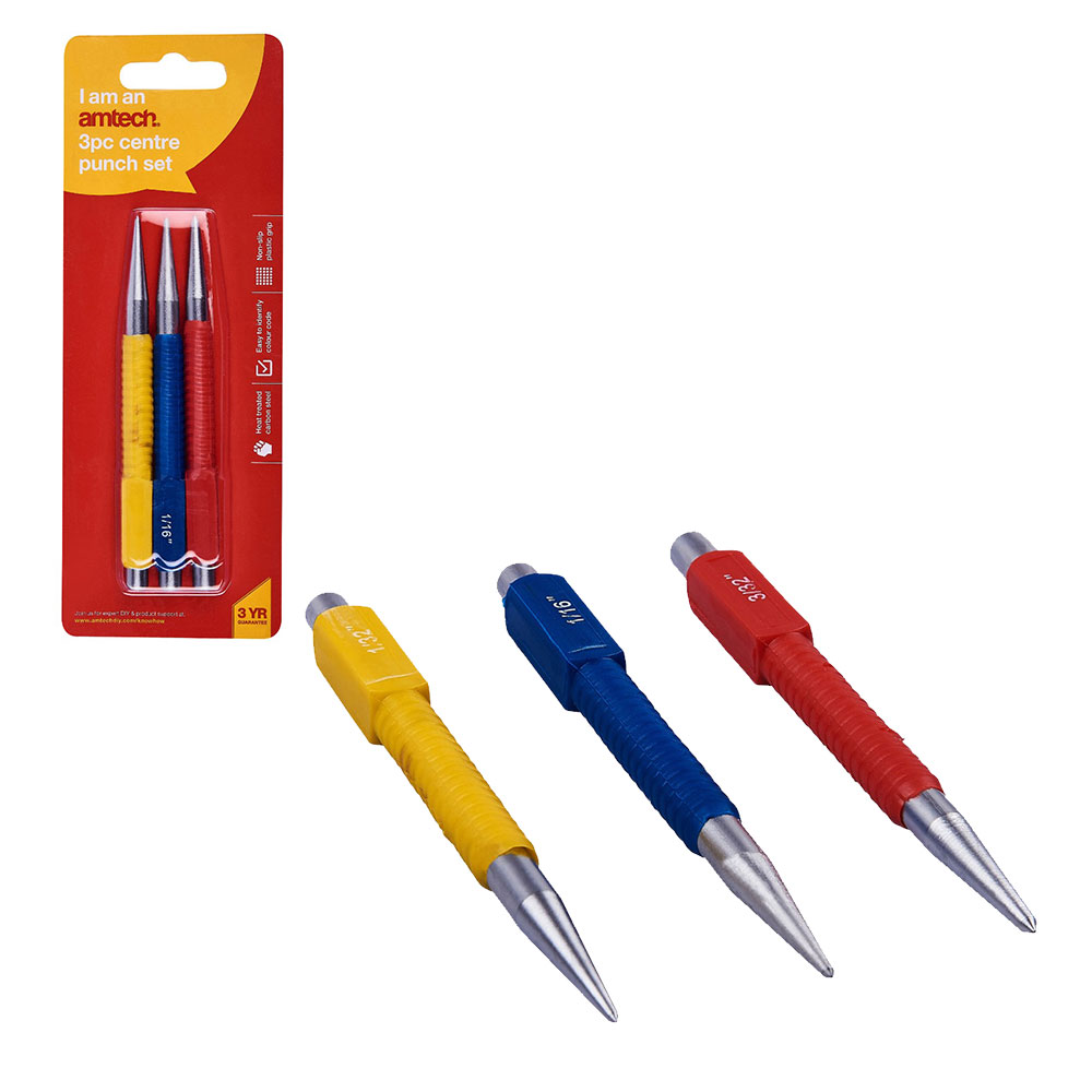 [H0865] Amtech 3 Piece Colour Coded Centre Punch Set