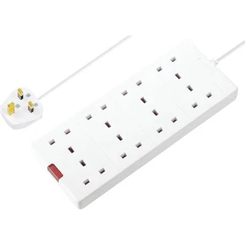 8 Socket 2M 13A Surge Extension Lead White