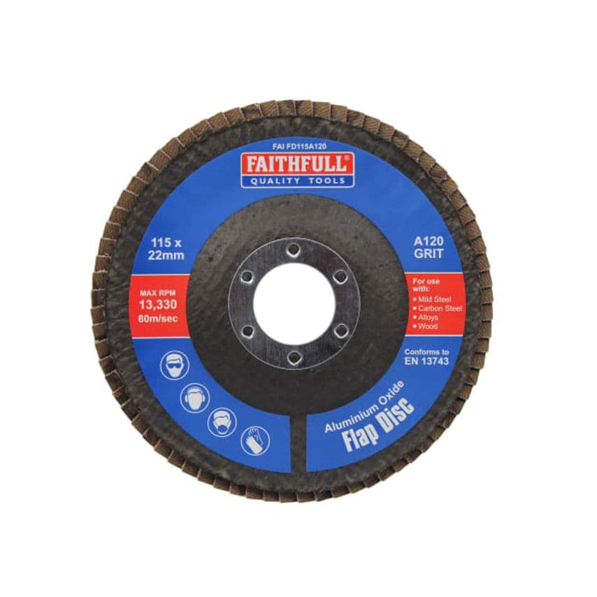 [FAIFD115A120] Faithfull Aluminium Oxide Flap Disc 115 x 22mm 120 Grit