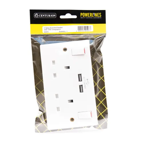 Centurion 2 Gang Switched Socket with USB