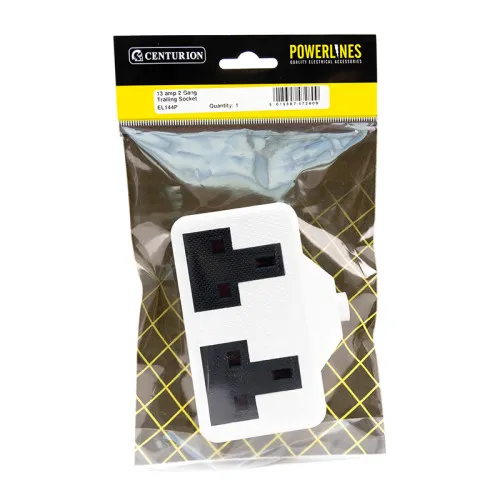Centurion 2 Gang White13 Amp Rubber Trailing Socket