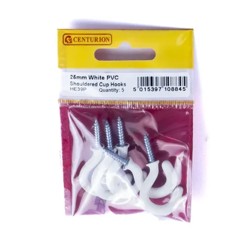 Centurion 25mm White PVC Shouldered Cup Hooks (Pack of 5)