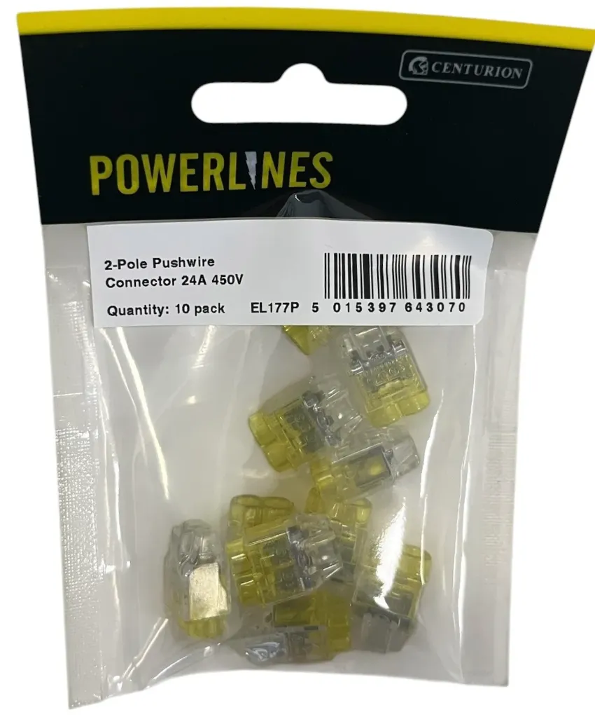 Centurion 2-Pole Pushwire Connector - 24A 450V - 10pk