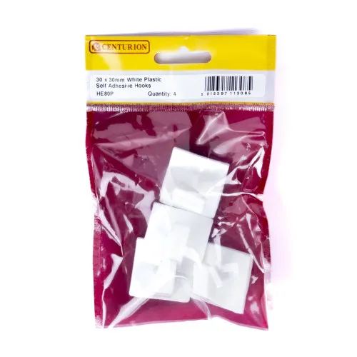 Centurion 30mm x 30mm White Plastic Self Adhesive Hooks