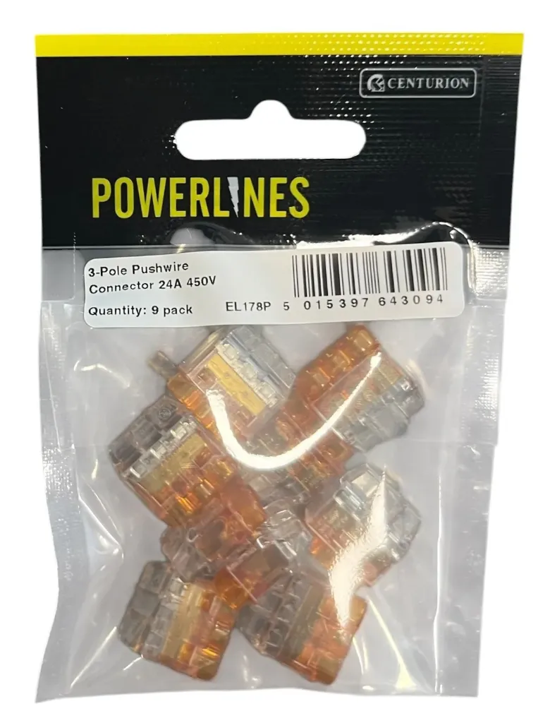 [EL178P] Centurion 3-Pole Pushwire Connector - 24A 450V - 9pk