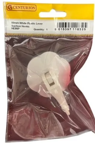 Centurion 50mm White Plastic Lever Suction Hooks