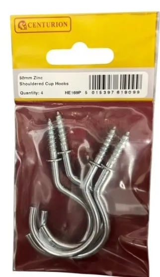 Centurion 50mm Zinc Shouldered Cup Hooks