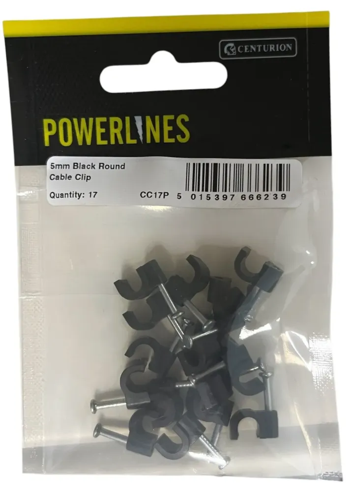 [CC17P] Centurion 5mm Black Round Cable Clips