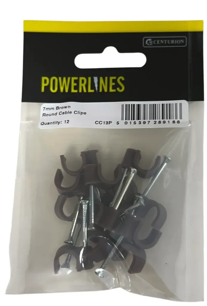 [CC13P] Centurion 7mm Brown Round Cable Clips (Pack of 12)