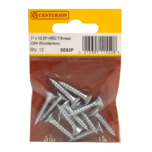 Centurion 1" x 10 ZP Cross Recessed Hardened Twin Thread Woodscrews with Countersunk Head (Pack of 12)