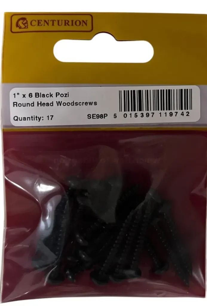 Centurion 1" x 6 Pozi Black Round Head Woodscrews (Pack of 17)